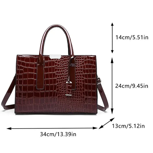Luxury Vintage Women's Crocodile Pattern Handbag Large Capacity Tote Bag Leather Business Shoulder Bag For Female