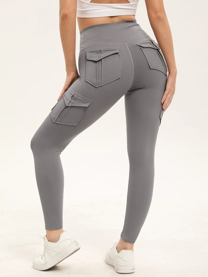 3PCS Women's Solid Color Gym Leggings High Waisted Fitness Yoga Pants Practical Pocket Stretch Outdoors Sports Cargo Styles