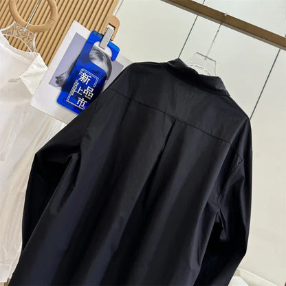 Women's White Shirt Casual Long Sleeve New Loose Buttoned Pleated Solid Color Irregular Lapel Blouses Tops for Female