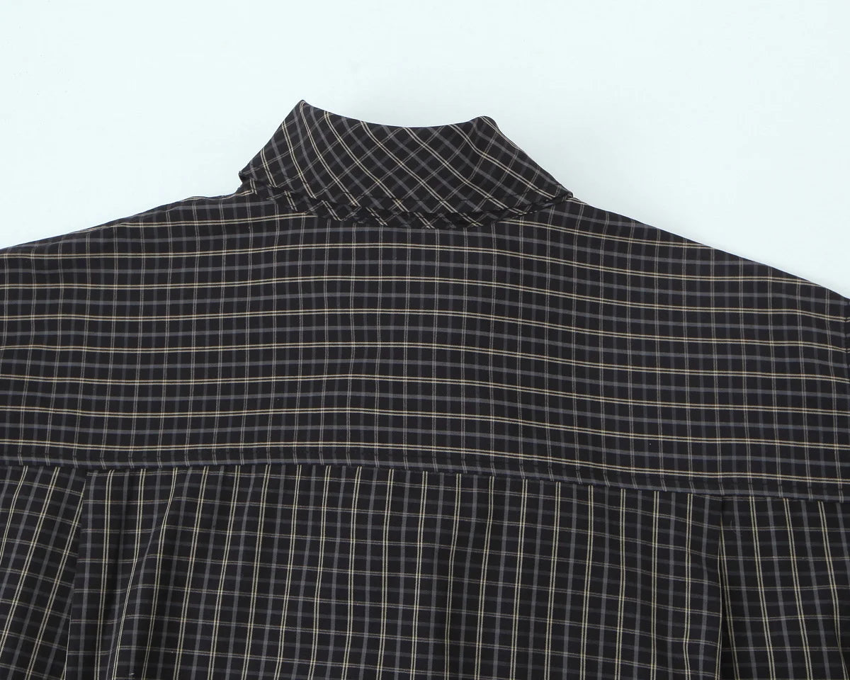 TFMLN 2026 New Women's Retro Plaid Shirt Fashion Simple Casual Loose Long-sleeved Scarf Collar Shirt Lady Single Breasted Top