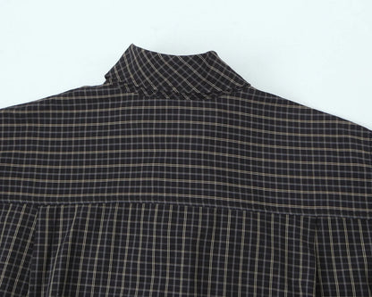 TFMLN 2026 New Women's Retro Plaid Shirt Fashion Simple Casual Loose Long-sleeved Scarf Collar Shirt Lady Single Breasted Top