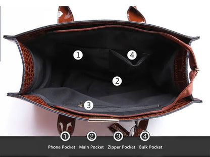 Luxury Vintage Women's Crocodile Pattern Handbag Large Capacity Tote Bag Leather Business Shoulder Bag For Female