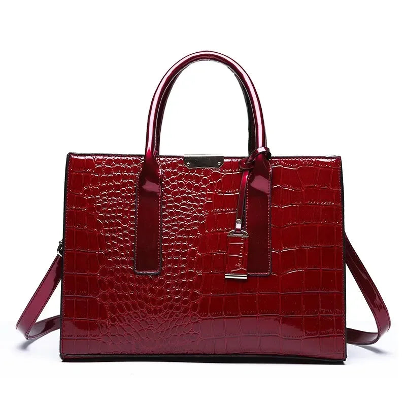 Luxury Vintage Women's Crocodile Pattern Handbag Large Capacity Tote Bag Leather Business Shoulder Bag For Female