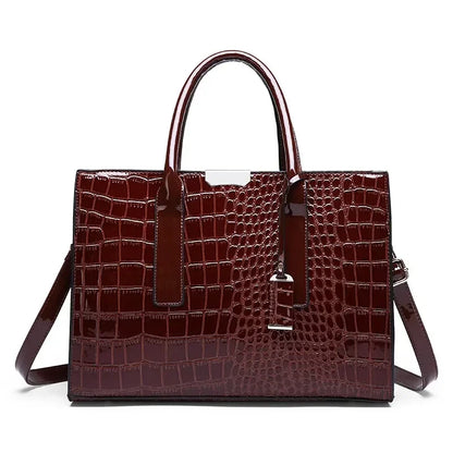 Luxury Vintage Women's Crocodile Pattern Handbag Large Capacity Tote Bag Leather Business Shoulder Bag For Female
