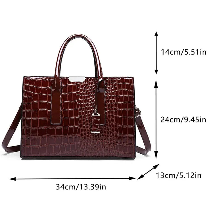 Luxury Vintage Women's Crocodile Pattern Handbag Large Capacity Tote Bag Leather Business Shoulder Bag For Female