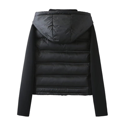 2025 new winter women's cotton coat long sleeved hooded solid color jacket.