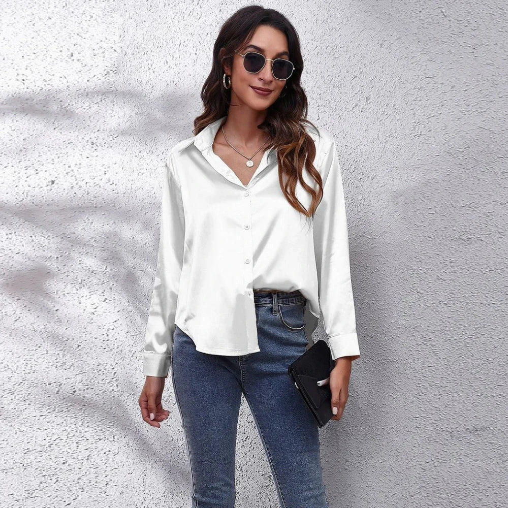 Satin Blouse Women Shirts for Women Clothing Tops Elegant Long Sleeve Spring Autumn Streetwear Fashion Clothes Camisas Casual