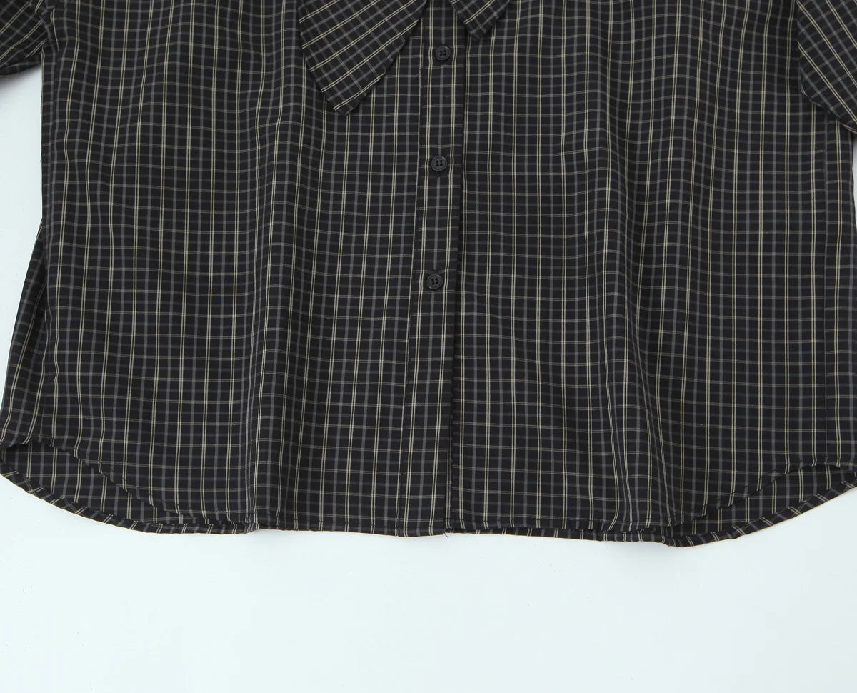 TFMLN 2026 New Women's Retro Plaid Shirt Fashion Simple Casual Loose Long-sleeved Scarf Collar Shirt Lady Single Breasted Top