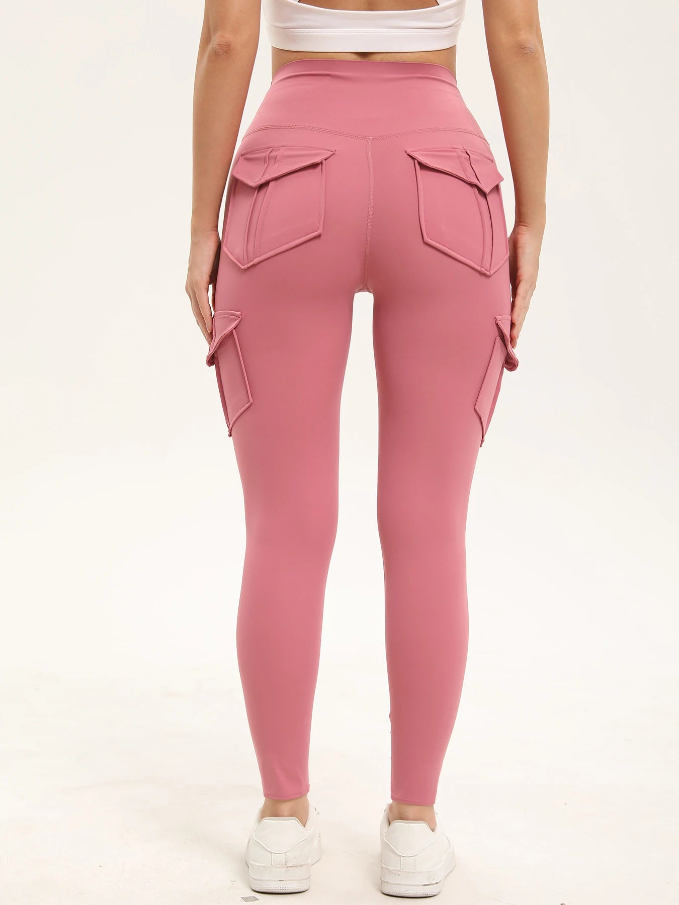 3PCS Women's Solid Color Gym Leggings High Waisted Fitness Yoga Pants Practical Pocket Stretch Outdoors Sports Cargo Styles