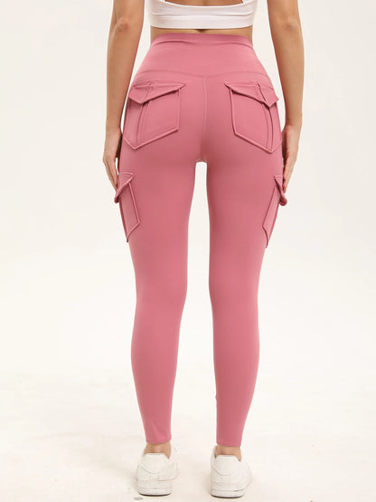 3PCS Women's Solid Color Gym Leggings High Waisted Fitness Yoga Pants Practical Pocket Stretch Outdoors Sports Cargo Styles