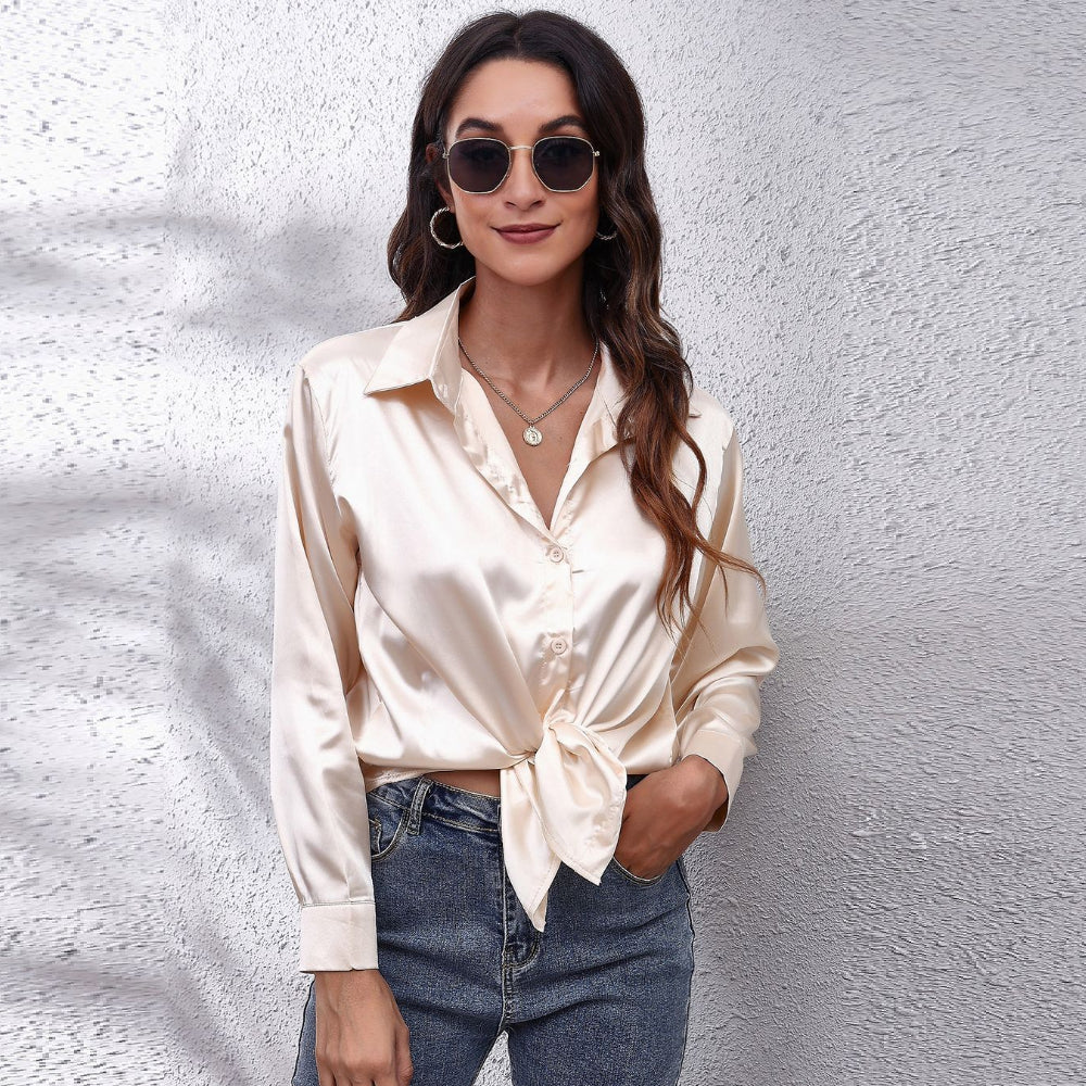 Satin Blouse Women Shirts for Women Clothing Tops Elegant Long Sleeve Spring Autumn Streetwear Fashion Clothes Camisas Casual