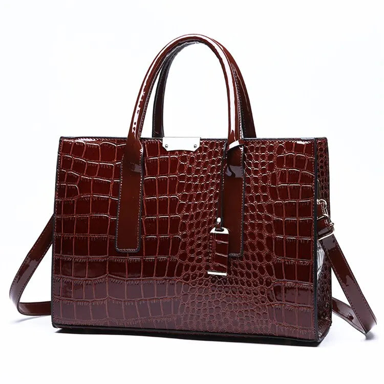 Luxury Vintage Women's Crocodile Pattern Handbag Large Capacity Tote Bag Leather Business Shoulder Bag For Female