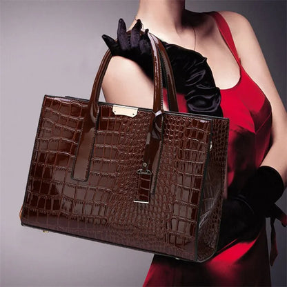 Luxury Vintage Women's Crocodile Pattern Handbag Large Capacity Tote Bag Leather Business Shoulder Bag For Female