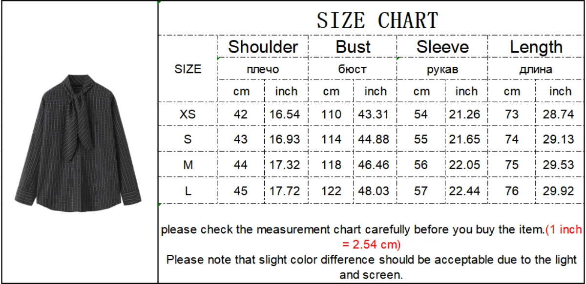 TFMLN 2026 New Women's Retro Plaid Shirt Fashion Simple Casual Loose Long-sleeved Scarf Collar Shirt Lady Single Breasted Top
