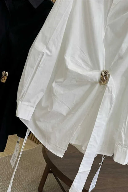 Women's White Shirt Casual Long Sleeve New Loose Buttoned Pleated Solid Color Irregular Lapel Blouses Tops for Female