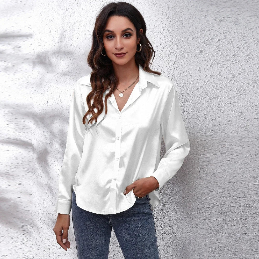 Satin Blouse Women Shirts for Women Clothing Tops Elegant Long Sleeve Spring Autumn Streetwear Fashion Clothes Camisas Casual