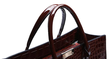 Luxury Vintage Women's Crocodile Pattern Handbag Large Capacity Tote Bag Leather Business Shoulder Bag For Female