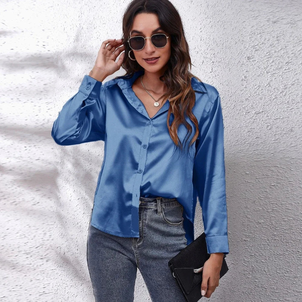 Satin Blouse Women Shirts for Women Clothing Tops Elegant Long Sleeve Spring Autumn Streetwear Fashion Clothes Camisas Casual