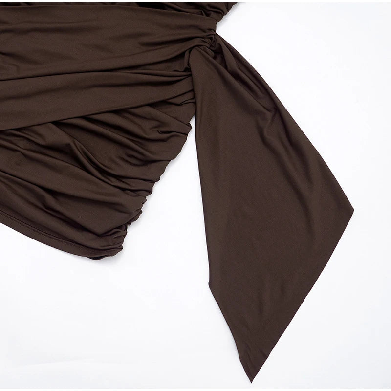 Women Fashion Pleated Bodycon Dress Sexy O-neck Long Sleeve Waist-cinching Irregular Mini Dresses 2026 Lady Chic Party Club Robe