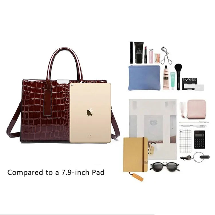 Luxury Vintage Women's Crocodile Pattern Handbag Large Capacity Tote Bag Leather Business Shoulder Bag For Female