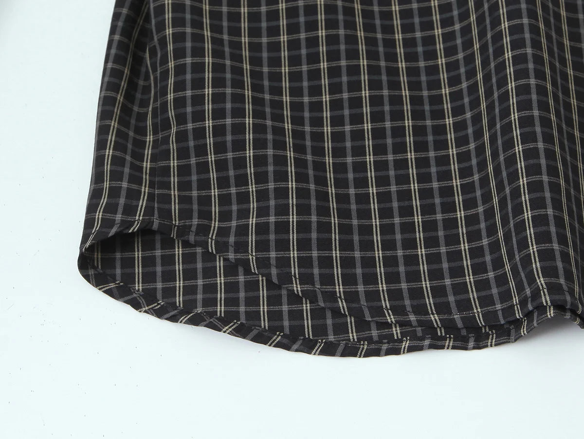 TFMLN 2026 New Women's Retro Plaid Shirt Fashion Simple Casual Loose Long-sleeved Scarf Collar Shirt Lady Single Breasted Top