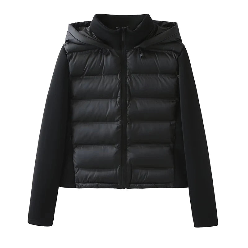 2025 new winter women's cotton coat long sleeved hooded solid color jacket.