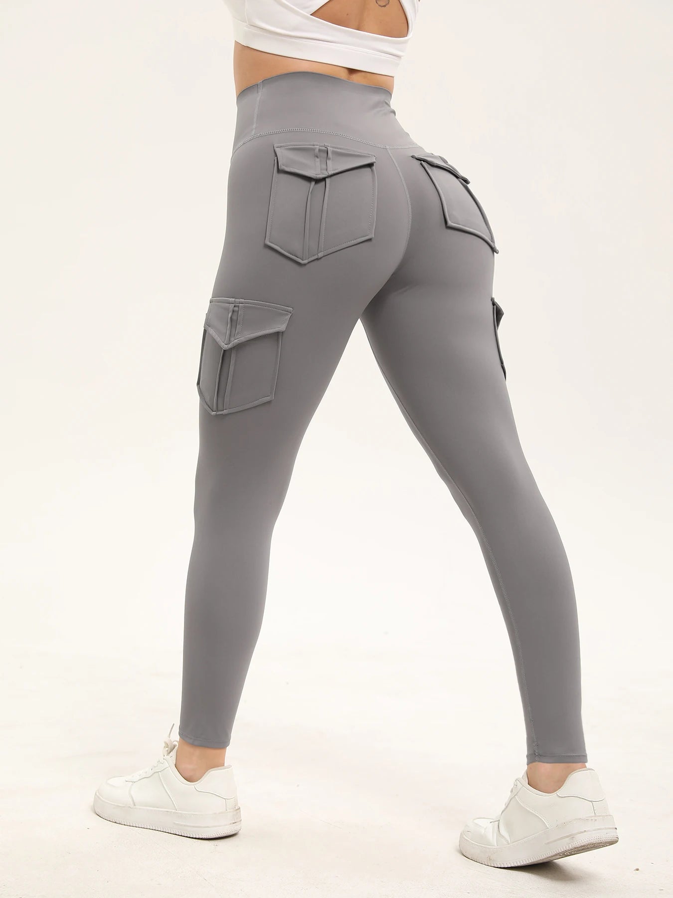 3PCS Women's Solid Color Gym Leggings High Waisted Fitness Yoga Pants Practical Pocket Stretch Outdoors Sports Cargo Styles