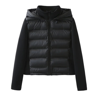 2025 new winter women's cotton coat long sleeved hooded solid color jacket.