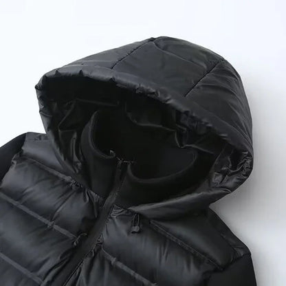 2025 new winter women's cotton coat long sleeved hooded solid color jacket.