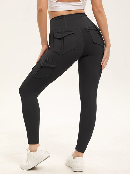 3PCS Women's Solid Color Gym Leggings High Waisted Fitness Yoga Pants Practical Pocket Stretch Outdoors Sports Cargo Styles