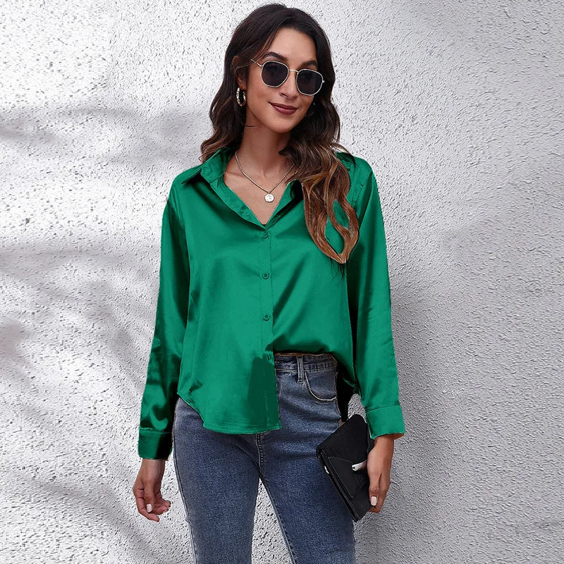 Satin Blouse Women Shirts for Women Clothing Tops Elegant Long Sleeve Spring Autumn Streetwear Fashion Clothes Camisas Casual
