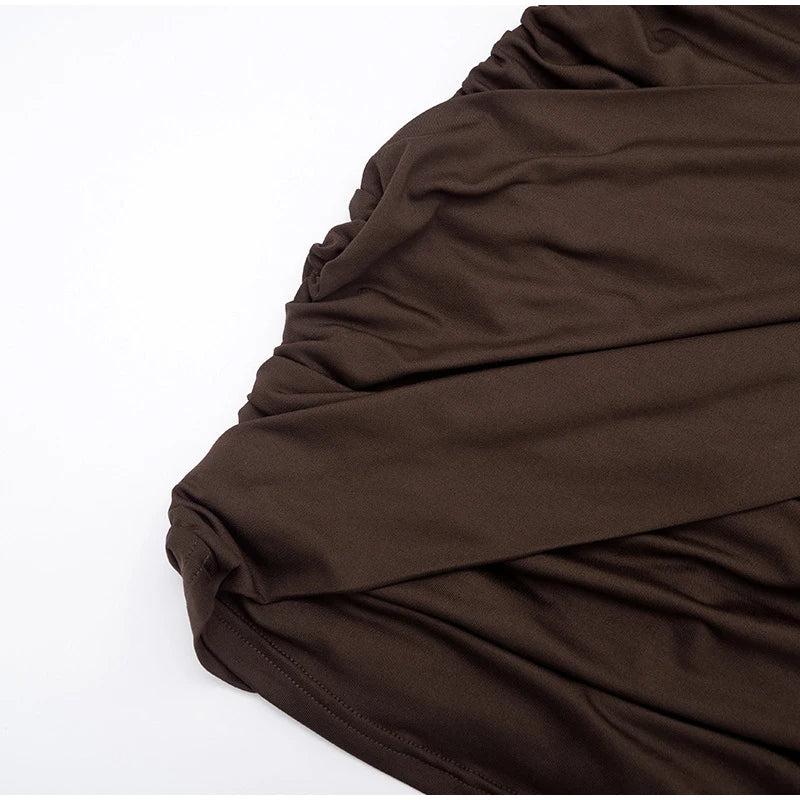 Women Fashion Pleated Bodycon Dress Sexy O-neck Long Sleeve Waist-cinching Irregular Mini Dresses 2026 Lady Chic Party Club Robe