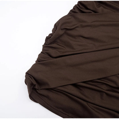 Women Fashion Pleated Bodycon Dress Sexy O-neck Long Sleeve Waist-cinching Irregular Mini Dresses 2026 Lady Chic Party Club Robe