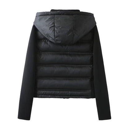 2025 new winter women's cotton coat long sleeved hooded solid color jacket.